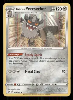 Galarian Perrserker Sword & Shield Base Set #128/202 Holo Rare Pokemon LP - Image 1