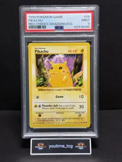 1999 Pokemon Game Shadowless Red Cheeks Pikachu #58 PSA 9 - Image 1