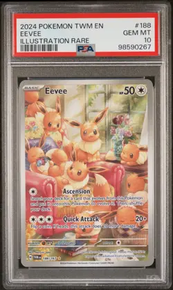 2024 POKEMON TWM EN-TWILIGHT MASQUERADE #188 EEVEE ILLUSTRATION RARE PSA 10 - Image 1