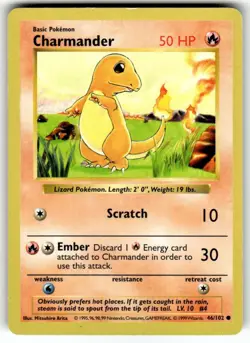 SHADOWLESS Pokemon TCG Pokemon Charmander 46/102 LP - Image 1