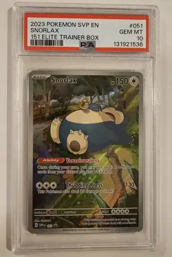 PSA 10 Snorlax 051 Pokemon SVP EN 151 Elite Trainer Box Promo 2023 GEM MINT - Image 1