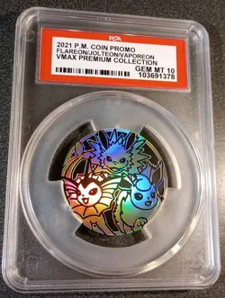 Pokemon 2021 Coin Promo Flareon/Jolteon/Vaporeon VMAX Premium Collection PSA 10 - Image 1