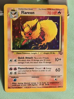 Pokemon TCG Flareon Holo Rare Unlimited Card 3/64 Jungle MP/LP Condition - Image 1