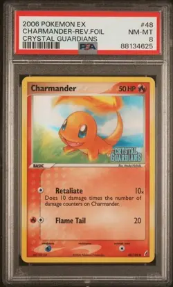 2006 Pokemon Crystal Guardians Charmander Reverse Stamped Holo #48 PSA8 - Image 1