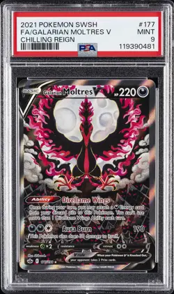 2021 POKEMON SWORD & SHIELD CHILLING REIGN FULL ART/GALARIAN MOLTRES V PSA 9 - Image 1