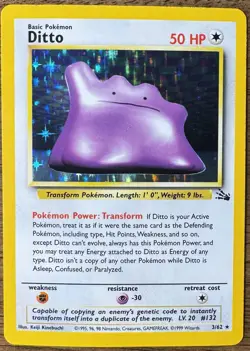 Pokemon Ditto 3/62 Holo Rare- Fossil- Mint NM - Image 1