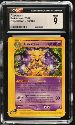 CGC 9 MINT Alakazam 2002 Expedition 33/165 Pokemon Card - Image 1