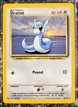 1999 Pokemon Basic Base Set Dratini 26 NM or Better - Image 1