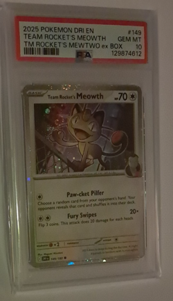 PSA 10 Team Rocket's Meowth 149 Cosmos Holo Gem Mint Pokemon S&V Destined Rivals - Image 1