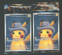Lot of (2) 2023 Pokemon x Van Gogh Pikachu with Grey Felt Hat Promo Sealed - Image 1