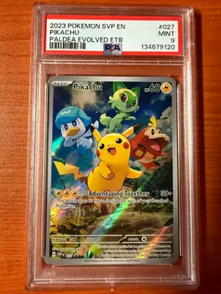 2023 POKEMON SVP EN-SV PALDEA EVOLVED ETB PROMO #027 PIKACHU PSA 9 - Image 1