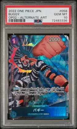 PSA10 2022 One Piece Japanese Buggy Rare Alt. Art OP02-058 Paramount War - Image 1