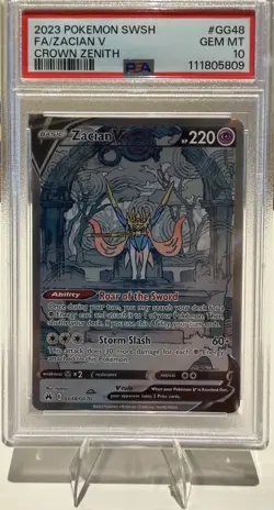 2023 POKEMON SWORD & SHIELD CROWN ZENITH #GG48 FULL ART/ZACIAN V PSA 10 - Image 1