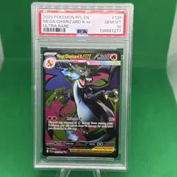 2025 POKEMON PFL EN-PHANTASMAL FLAMES ULTRA RARE #109 MEGA CHARIZARD X EX PSA 10 - Image 1