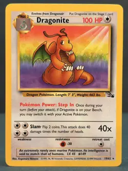 Pokemon Fossil Dragonite Non Holo - Lightly Played LP - Original Vintage 19/62 - Image 2