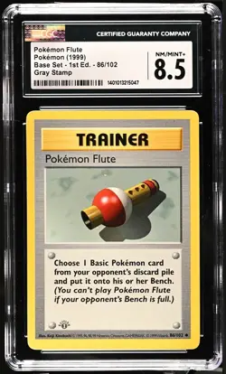 GRAY GREY STAMP Pokemon Flute 86/102 1st Edition Base Set CGC 8.5 NM/Mint+ - Image 1