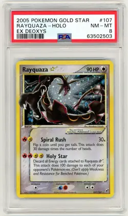 2005 Pokemon EX Deoxys Gold Star Rayquaza Holo #107 PSA 8 Swirl - Image 1