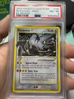 2005 Pokemon EX Deoxys Gold Star Rayquaza Holo #107 PSA 8 Swirl - Image 3
