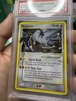 2005 Pokemon EX Deoxys Gold Star Rayquaza Holo #107 PSA 8 Swirl - Image 4