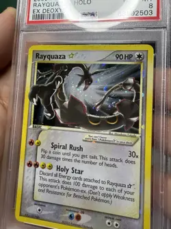 2005 Pokemon EX Deoxys Gold Star Rayquaza Holo #107 PSA 8 Swirl - Image 5