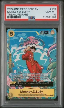 2024 One Piece OP08 Monkey D. Luffy Treasure Rare PSA 10 Gem Mint #109 - Image 1