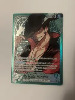 English One Piece OP14-020 Dracule Mihawk Leader Alt Art Azure Sea’s Seven NM - Image 1