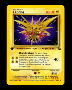 1999 Pokemon ZAPDOS Fossil Set 1ST EDITION Non Holo RARE Card 30/62 WotC NM+ - Image 1