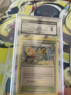 Champions Festival Pokemon Trainer Card CGC 8 Promo XY176 Champion Stamped 2016 - Image 2