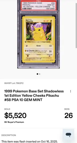 1999 Pokemon 1st EDITION SHADOWLESS PIKACHU PSA 10 GEM 10 YELLOW CHEEKS 58/102 - Image 3