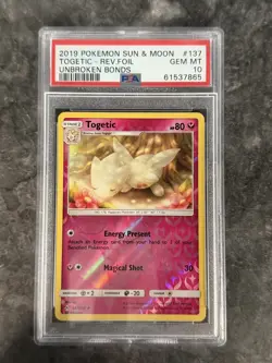 PSA 10 Togetic - 137/214 - S&M Unbroken Bonds - Reverse Holo - Pokemon TCG - Image 1