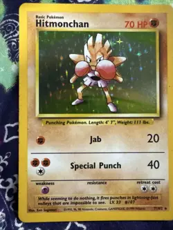 Pokemon TCG Hitmonchan Unlimited Rare Holo Card Base Set 007/102 - Image 1