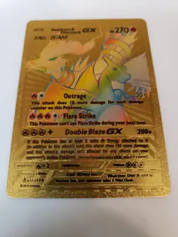 Rainbow Reshiram & Charizard GX Gold Foil Fan Art Card - Image 1