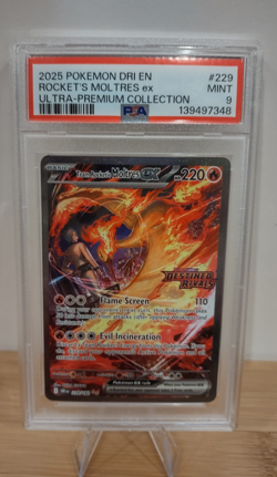 2025 POKEMON DRI EN-DESTINED RIVALS #229 TEAM ROCKET'S MOLTRES EX PSA 9 STAMPED - Image 1