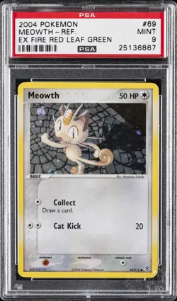 2004 POKEMON EX FIRE RED & LEAF GREEN #69 MEOWTH-REVERSE FOIL PSA 9 - Image 1