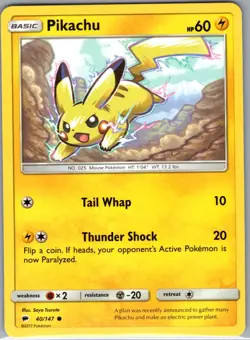Pikachu 40/147 Non Holo SM - Burning Shadows - Pokemon Card - NM - Image 1