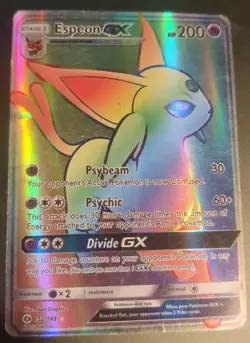 2017 Pokemon TCG Sun & Moon Espeon GX Rainbow Secret Rare Card 152/149 HP - Image 1