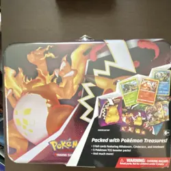 Pokemon TCG Sword & Shield Treasure Tin 5 Booster Packs Rillaboom Cinderace - Image 1