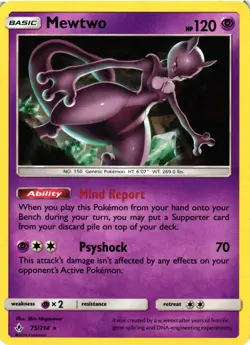 Pokemon TCG SM Unbroken Bonds 75/214 Mewtwo Rare Holo Card LP - Image 1