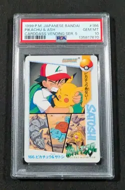 Pokemon Japanese Bandai Pikachu & Ash #166 PSA 10 GEM MINT Carddass Anime Ser. 5 - Image 1