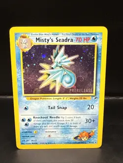 Pokemon TCG Misty's Seadra Holo Rare Gym Heroes Prerelease 9/132 BA Swirl - Image 1