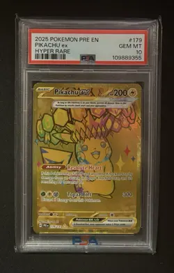 2025 POKEMON PRE EN-PRISMATIC EVOLUTIONS HYPER RARE #179 PIKACHU EX PSA 10 - Image 1