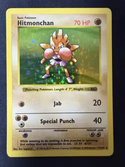 Pokemon TCG: 1999 Base Set Shadowless Hitmonchan 7/102 Holo Rare LP - Image 5