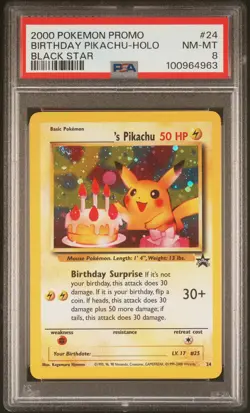 2000 POKEMON PROMO BLACK STAR #24 BIRTHDAY PIKACHU-HOLO PSA 8 - Image 1