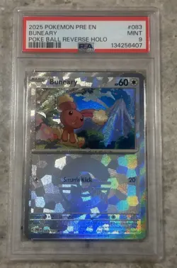 2025 POKEMON PRE EN #083 BUNEARY POKE BALL REVERSE HOLO PSA 9 - Image 1