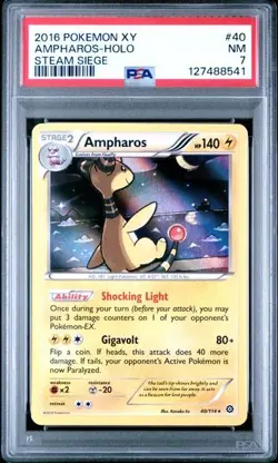 Graded PSA 7 2016 Pokemon XY Ampharos-Holo Steam Siege #40 - Image 1
