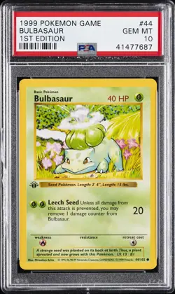 1999 POKEMON BASE SET 1ST EDITION SHADOWLESS #44 BULBASAUR PSA 10 - Image 1