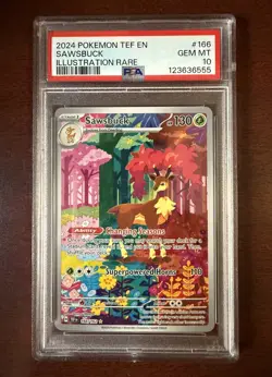 PSA 10 GEM MINT Sawsbuck Temporal Forces Illustration Rare 2024 Pokemon 166/162 - Image 1