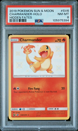 2019 POKEMON SUN & MOON HIDDEN FATES # SV6 / SV94 CHARMANDER - HOLO PSA 8 - Image 1