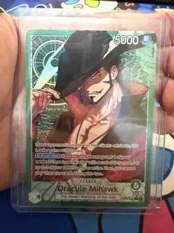 One Piece OP14 The Azure Sea’s Seven - Dracule Mihawk OP14-020 Leader Alt Art - Image 1