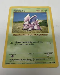 1999 Pokemon TCG Nidoran Card 55/102 Shadowless Base Set - Image 3